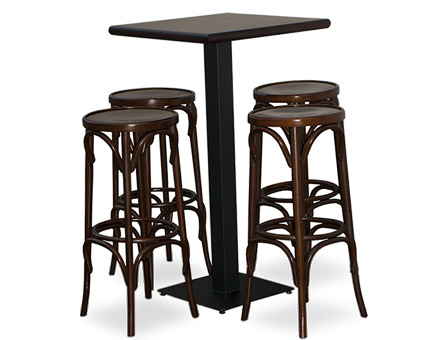 Four stools and a high table with metallic leg