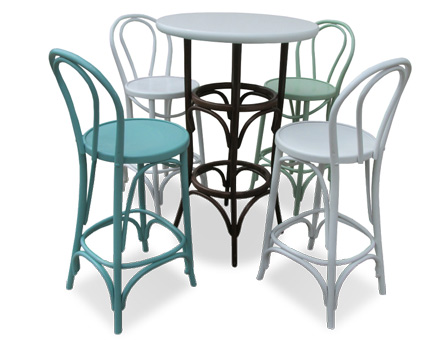 Colored bistro chairs and table set