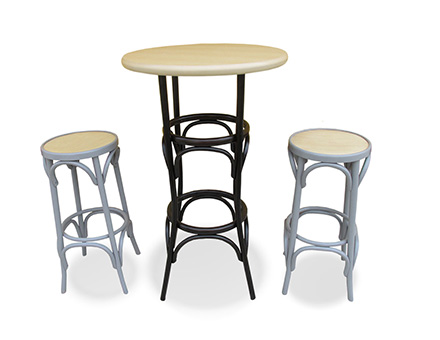 High bistro table with two thonet stools